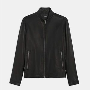 Men’s black Theory leather jacket (Morvek Zip Jacket in Leather)